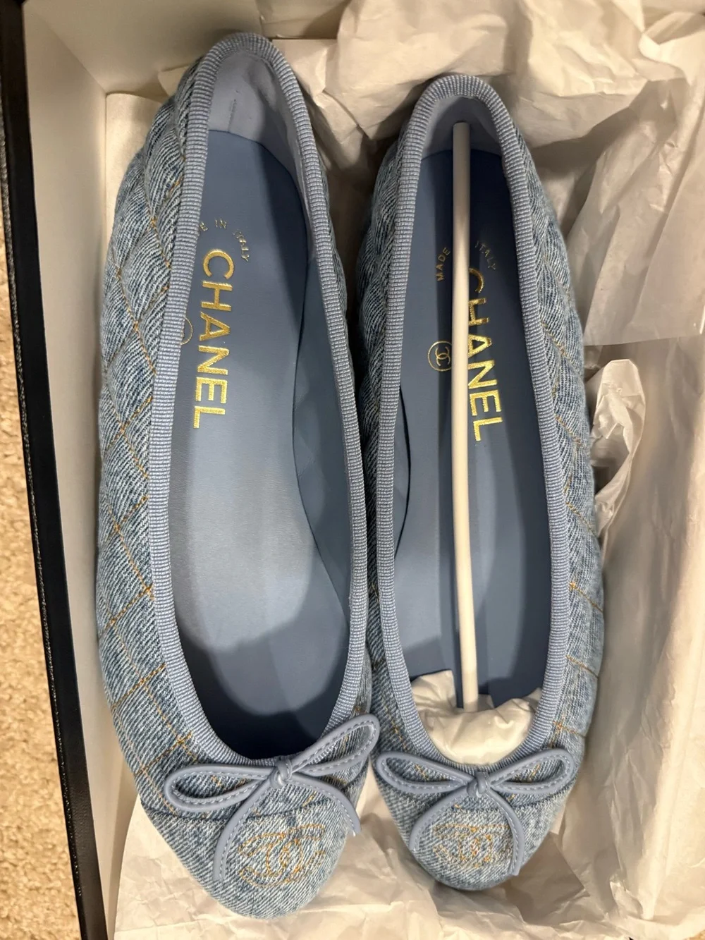 NIB Authentic 2026 CHANEL Women's Light Blue Quilted Ballet Flats 💙💙